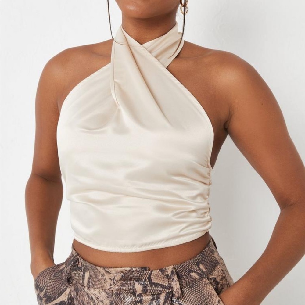 Satin halter necktop crop top